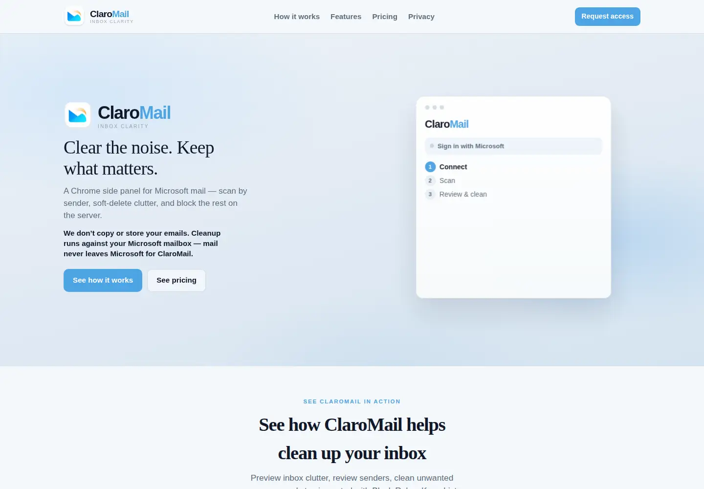 Captured homepage of claromail.app in the current scan