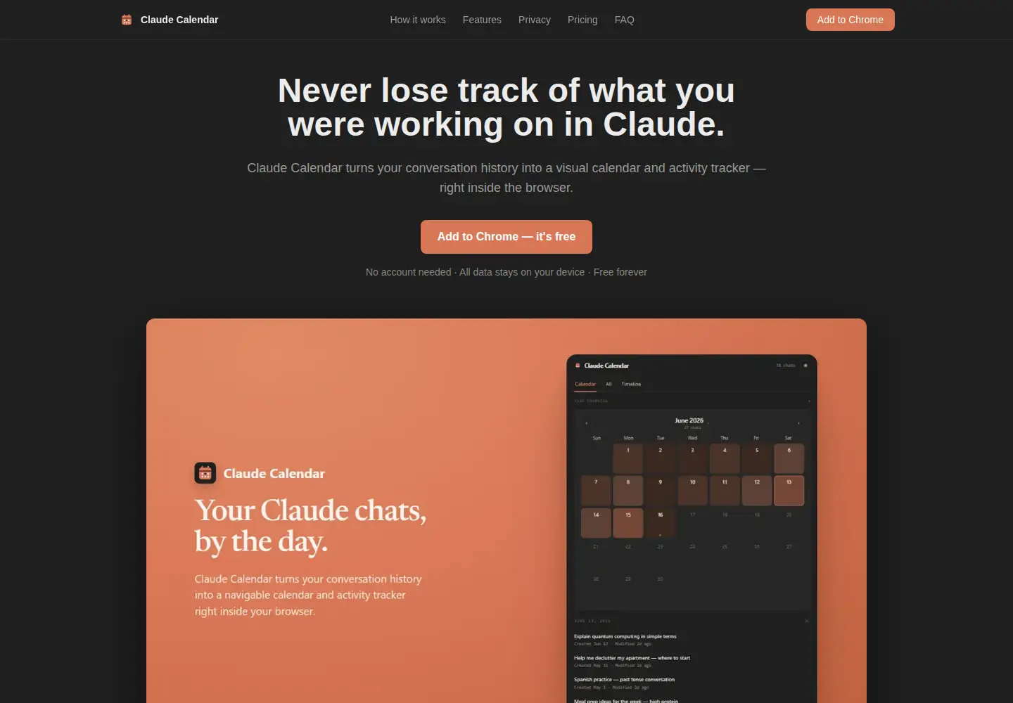 Screenshot of claudecalendar.app