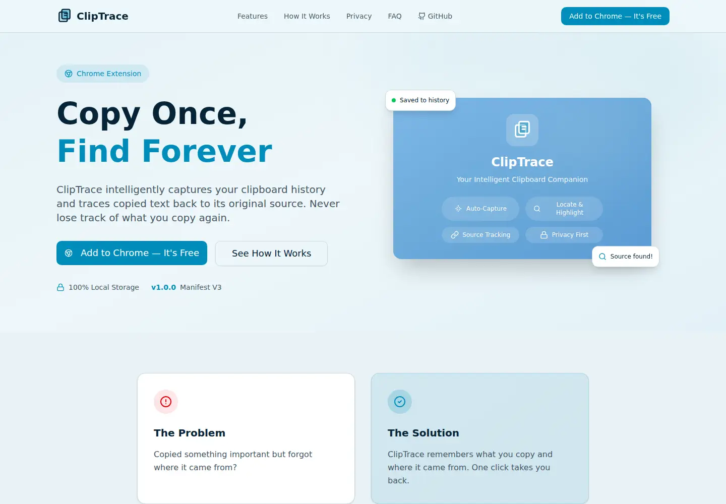 Captured homepage of cliptrace.app in the current scan