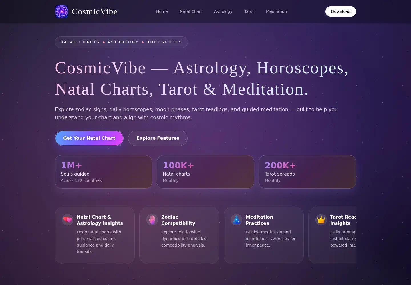 Captured homepage of cosmicvibe.app in the current scan