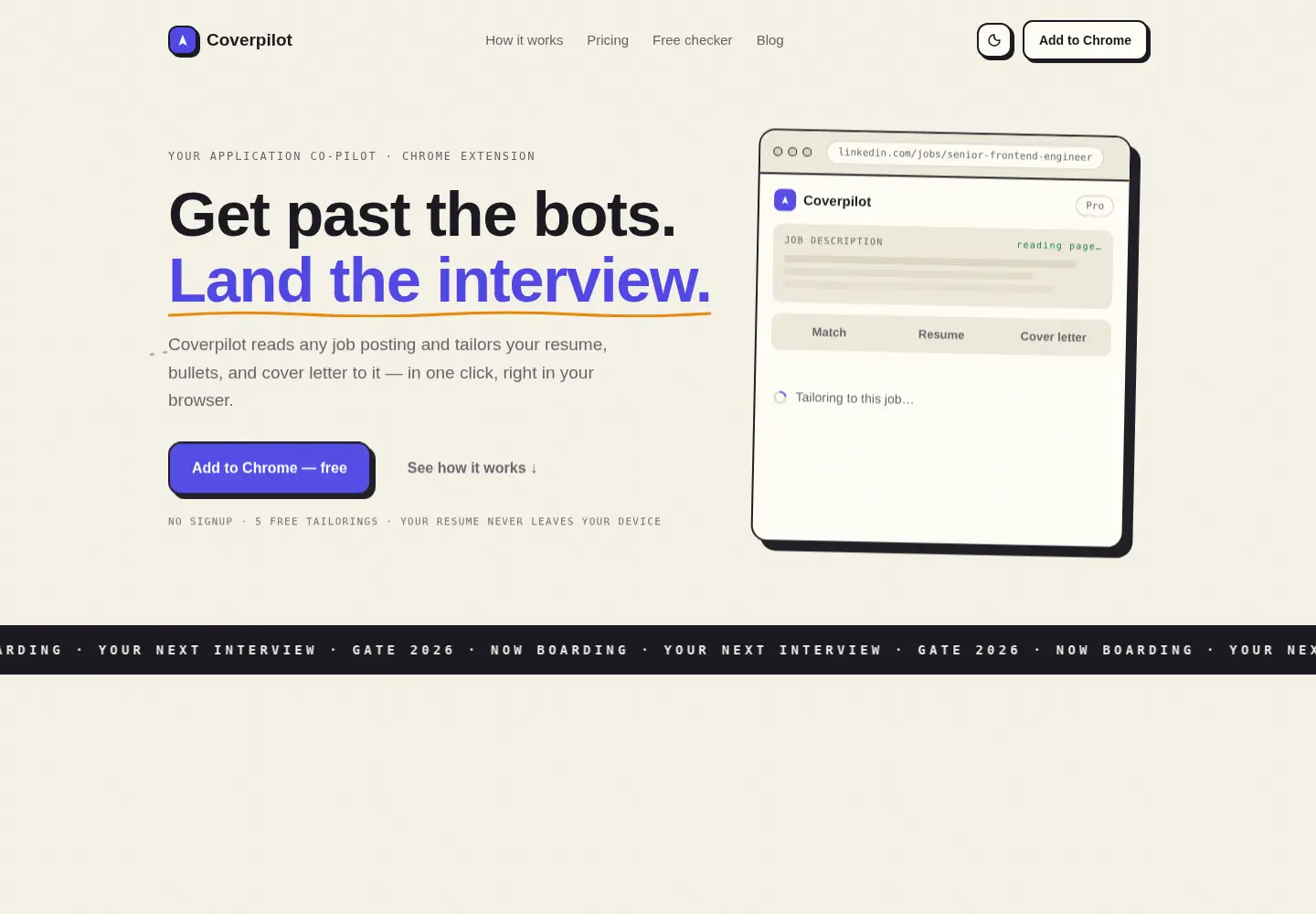Screenshot of coverpilot.app