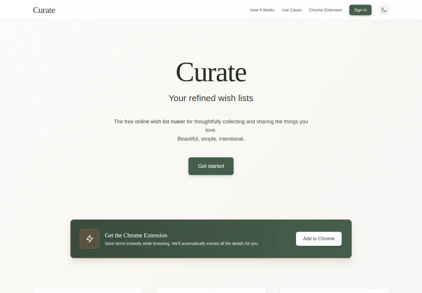 Captured homepage of curatehq.app in the current scan