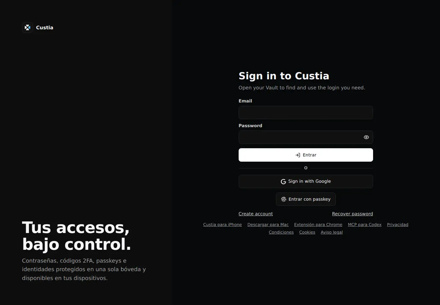 Captured homepage of custia.app in the current scan
