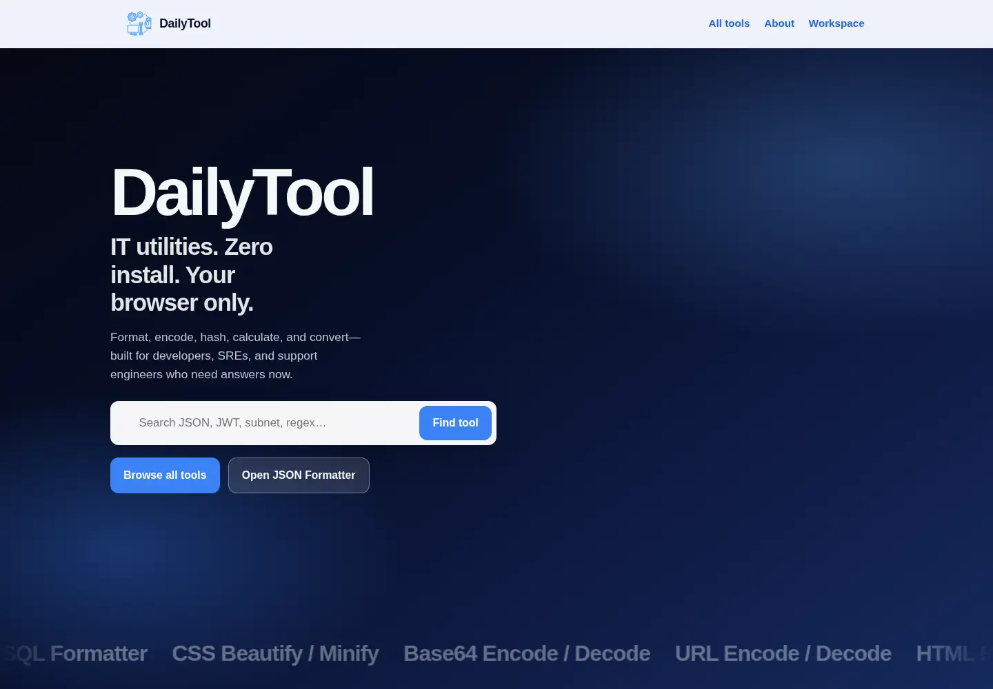 Captured homepage of dailytool.app in the current scan