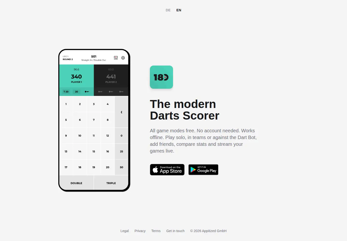 Captured homepage of dartsscorer.app in the current scan