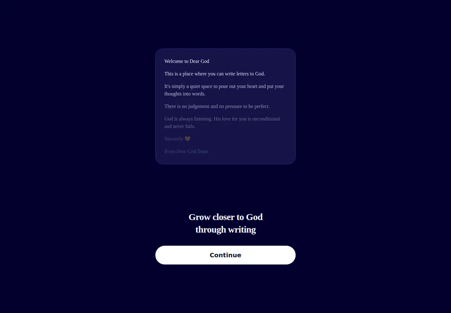 Captured homepage of dear-god.app in the current scan