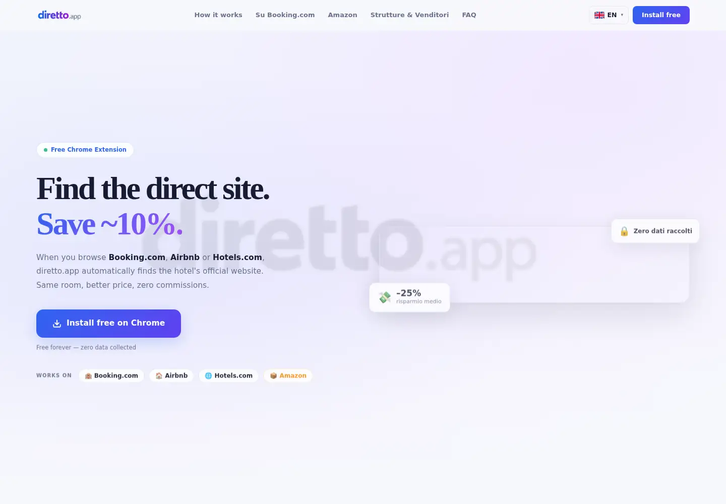 Captured homepage of diretto.app in the current scan