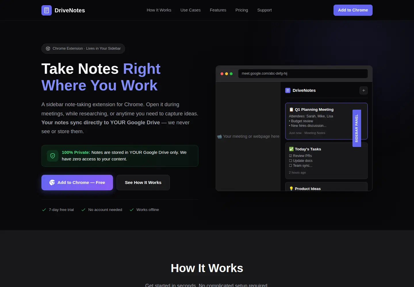 Captured homepage of drivenotes.app in the current scan