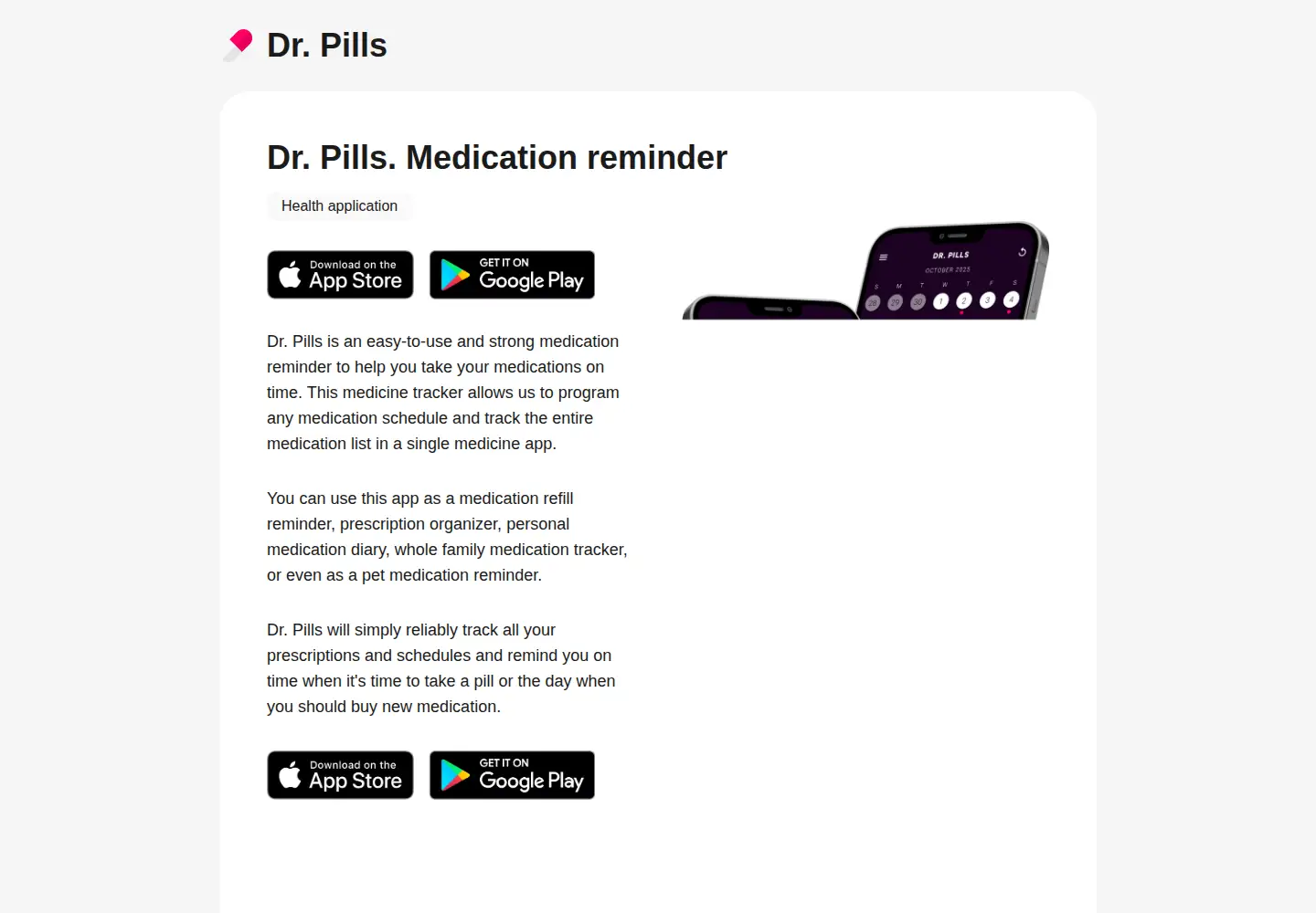Screenshot of drpills.app
