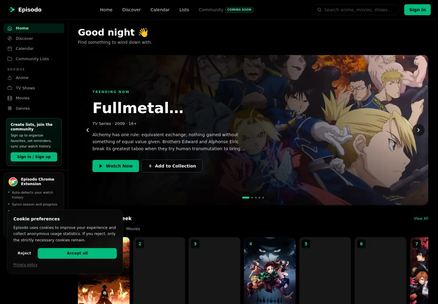 Captured homepage of episodo.app in the current scan