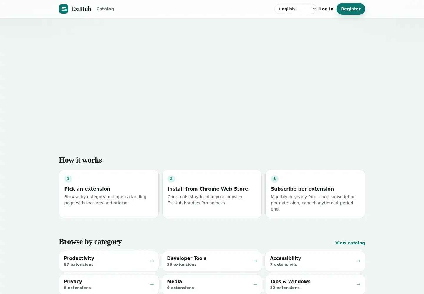 Captured homepage of exthub.app in the current scan