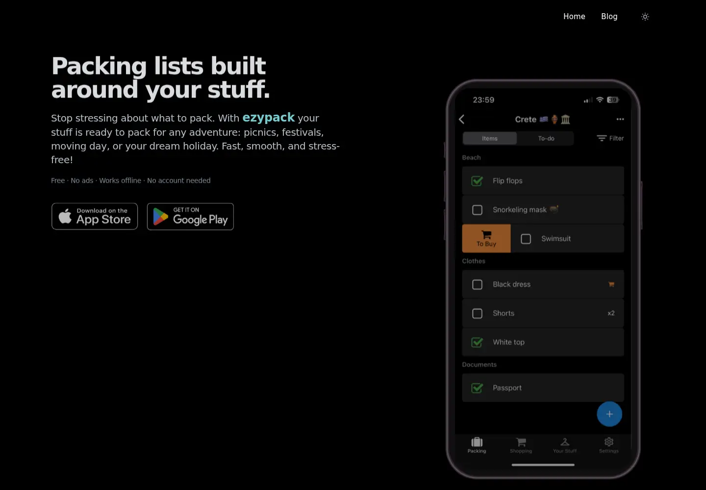 Screenshot of ezypack.app