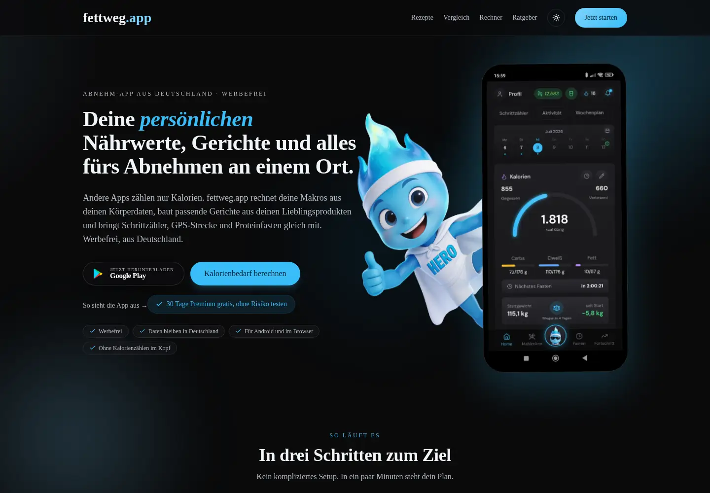 Captured homepage of fettweg.app in the current scan