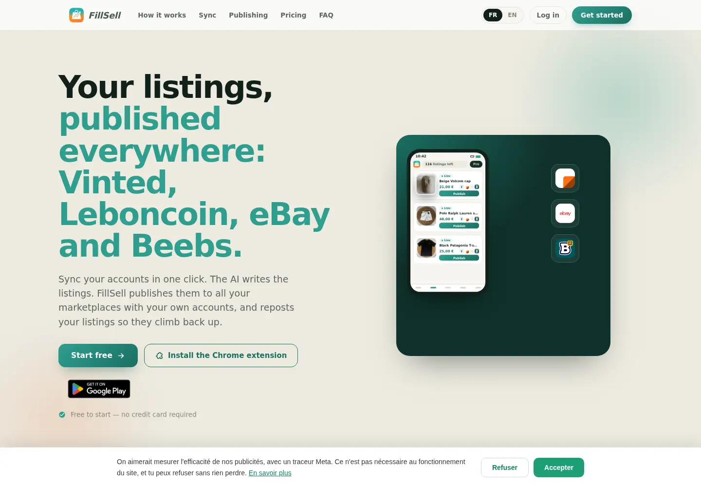 Captured homepage of fillsell.app in the current scan