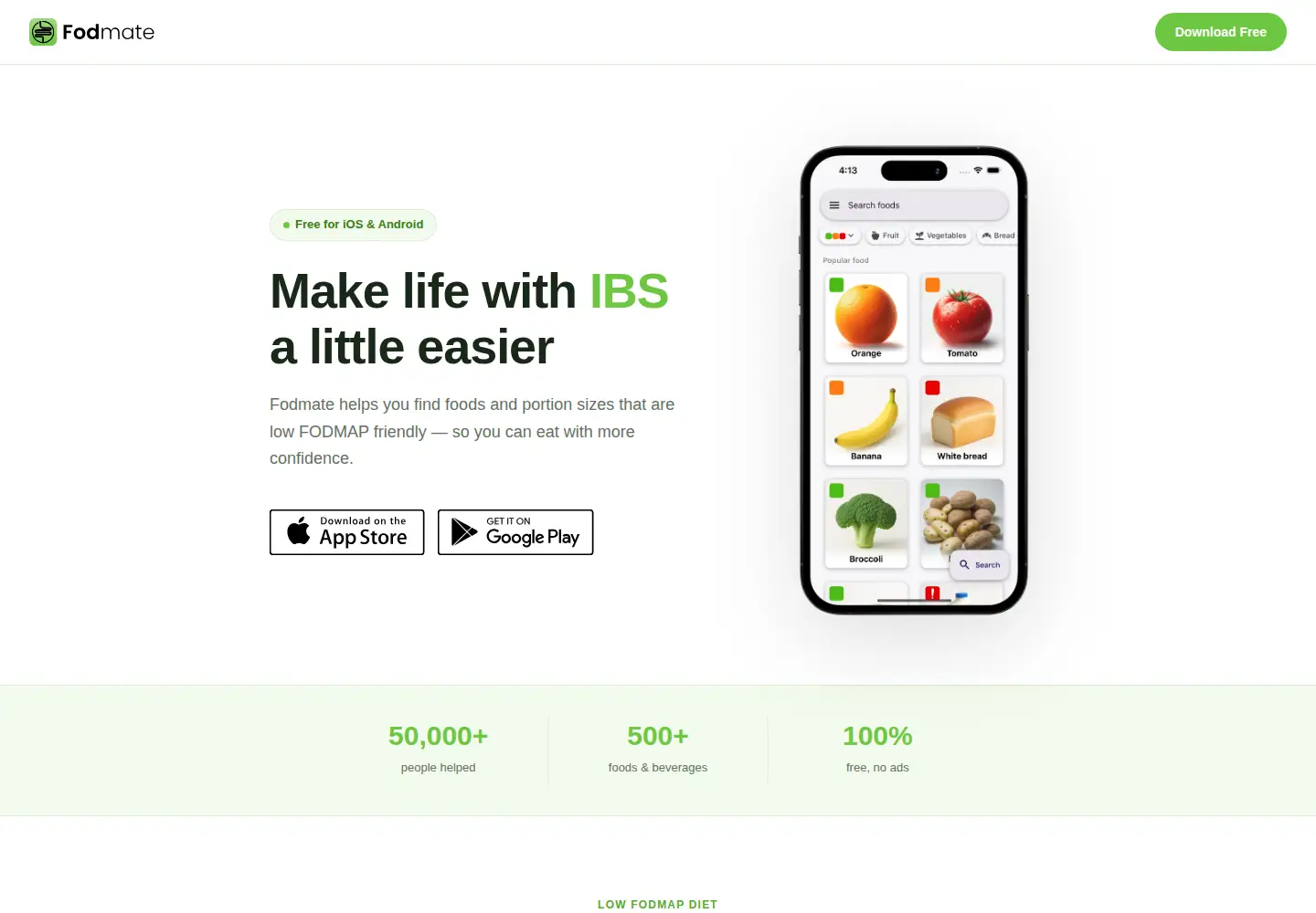Screenshot of fodmate.app