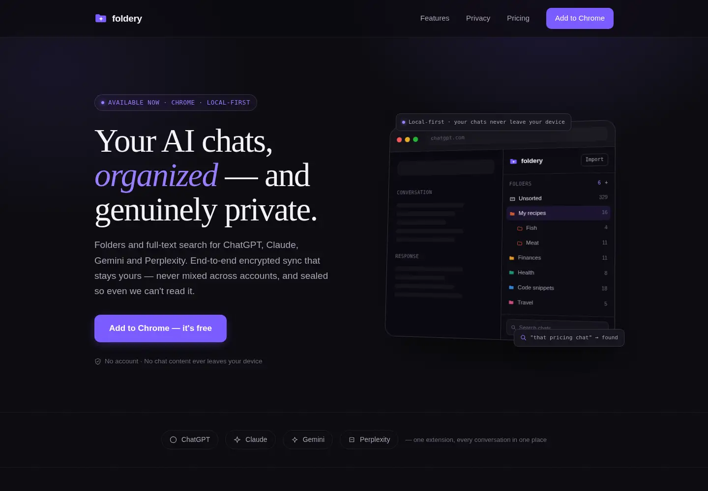 Captured homepage of foldery.app in the current scan