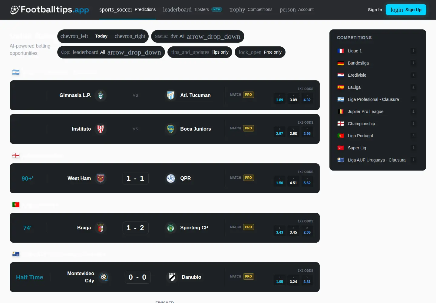 Screenshot of footballtips.app