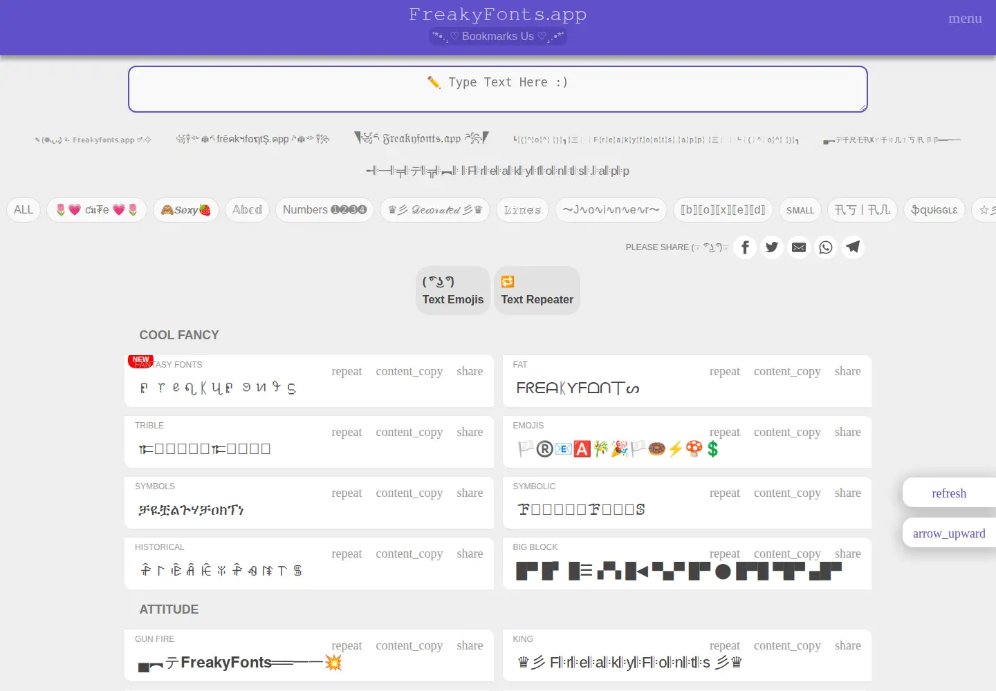 Screenshot of freakyfonts.app
