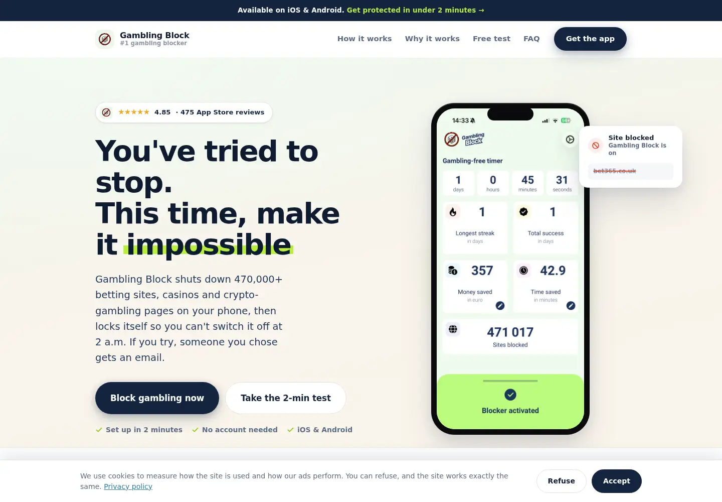 Captured homepage of gamblingblock.app in the current scan