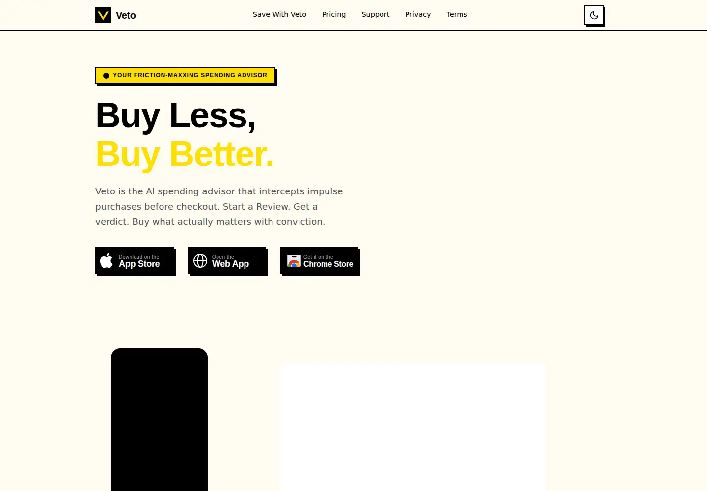 Captured homepage of get-veto.app in the current scan
