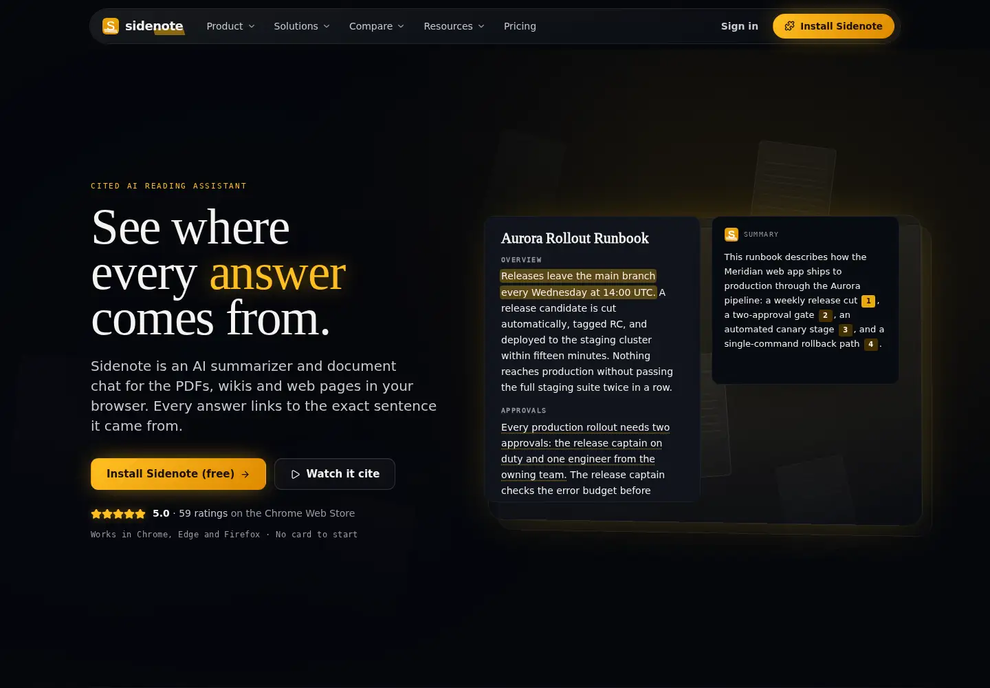 Captured homepage of getsidenote.app in the current scan