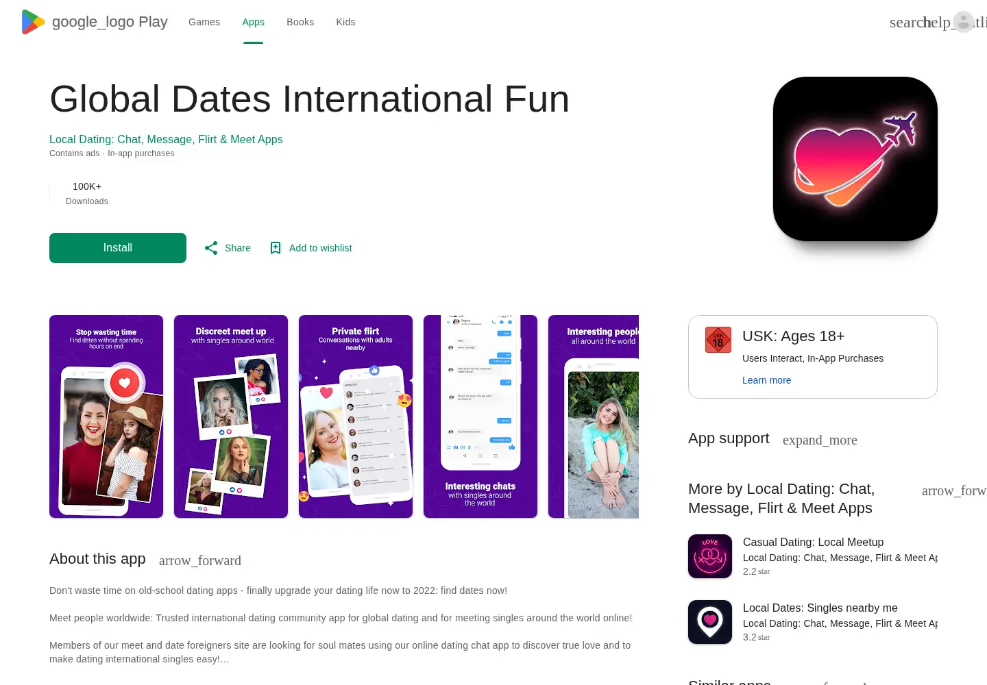 Captured homepage of globaldates.app in the current scan