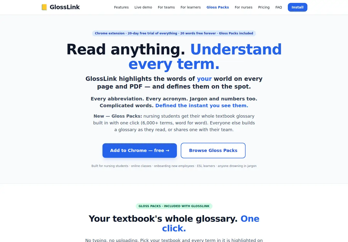 Screenshot of glosslink.app