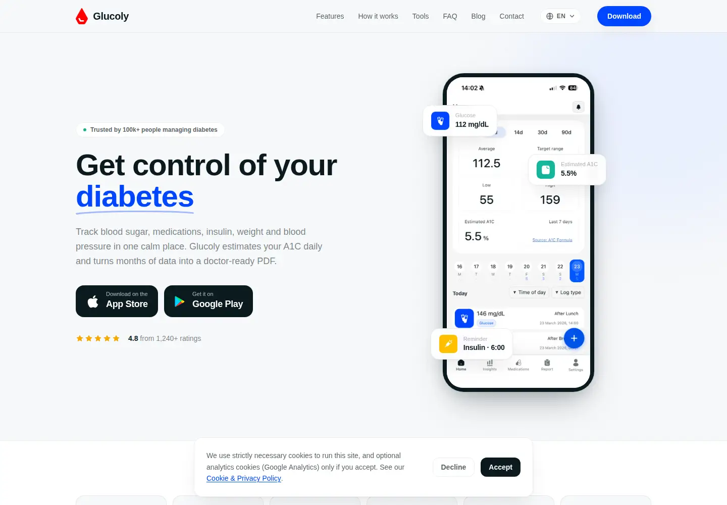 Captured homepage of glucoly.app in the current scan