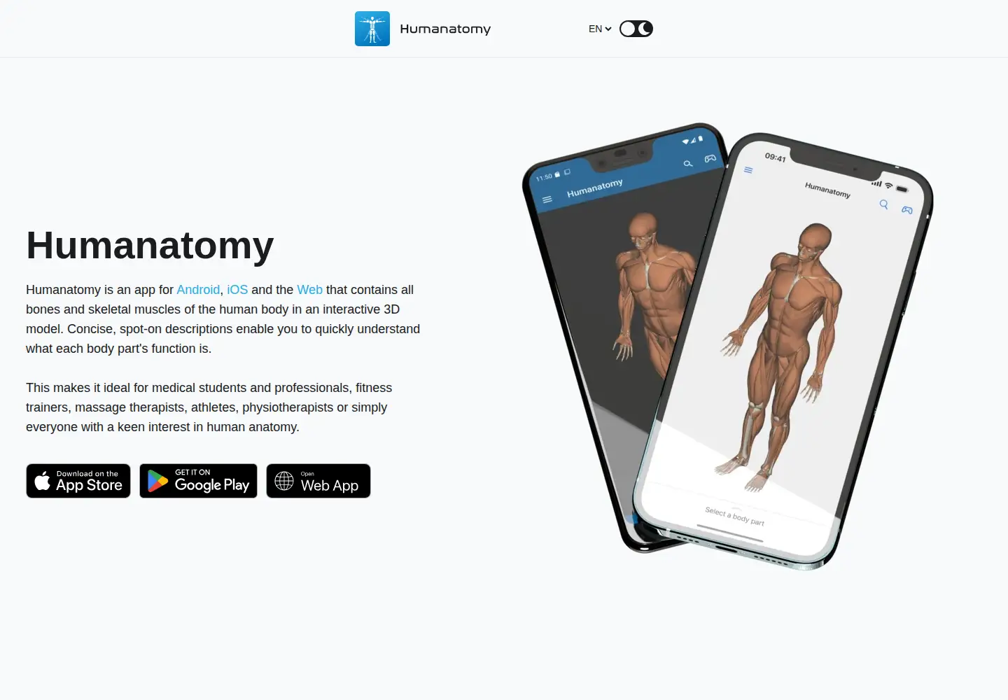 Captured homepage of humanatomy.app in the current scan