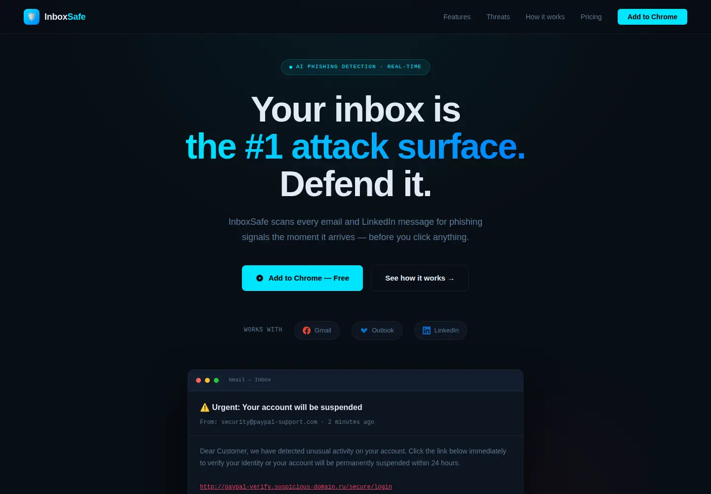 Captured homepage of inboxsafe.app in the current scan