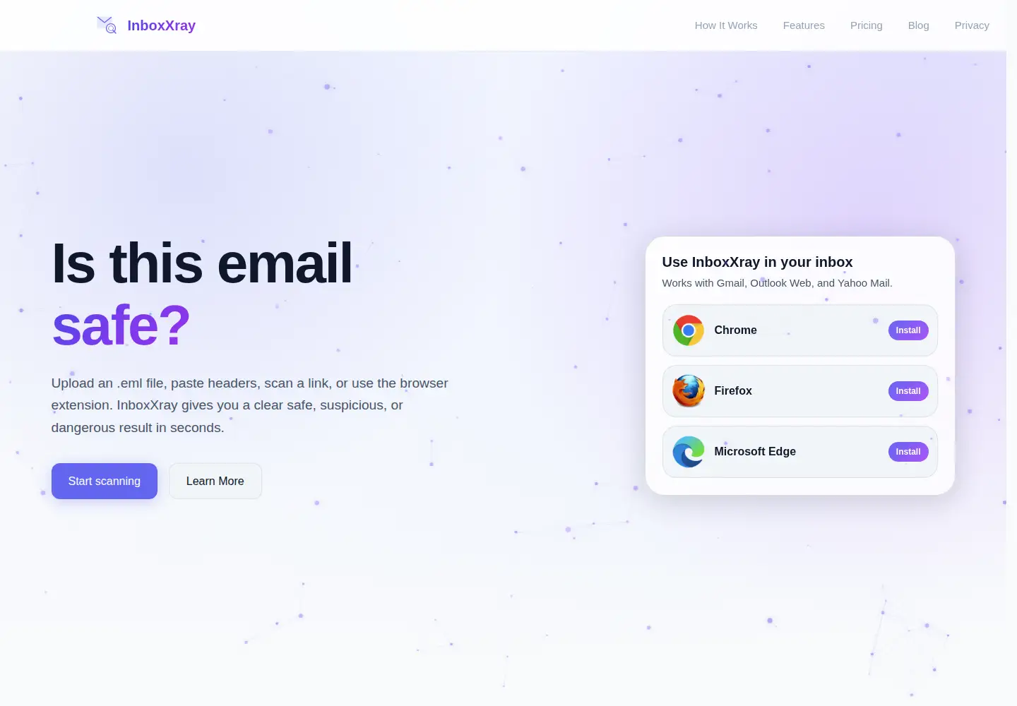 Captured homepage of inboxxray.app in the current scan