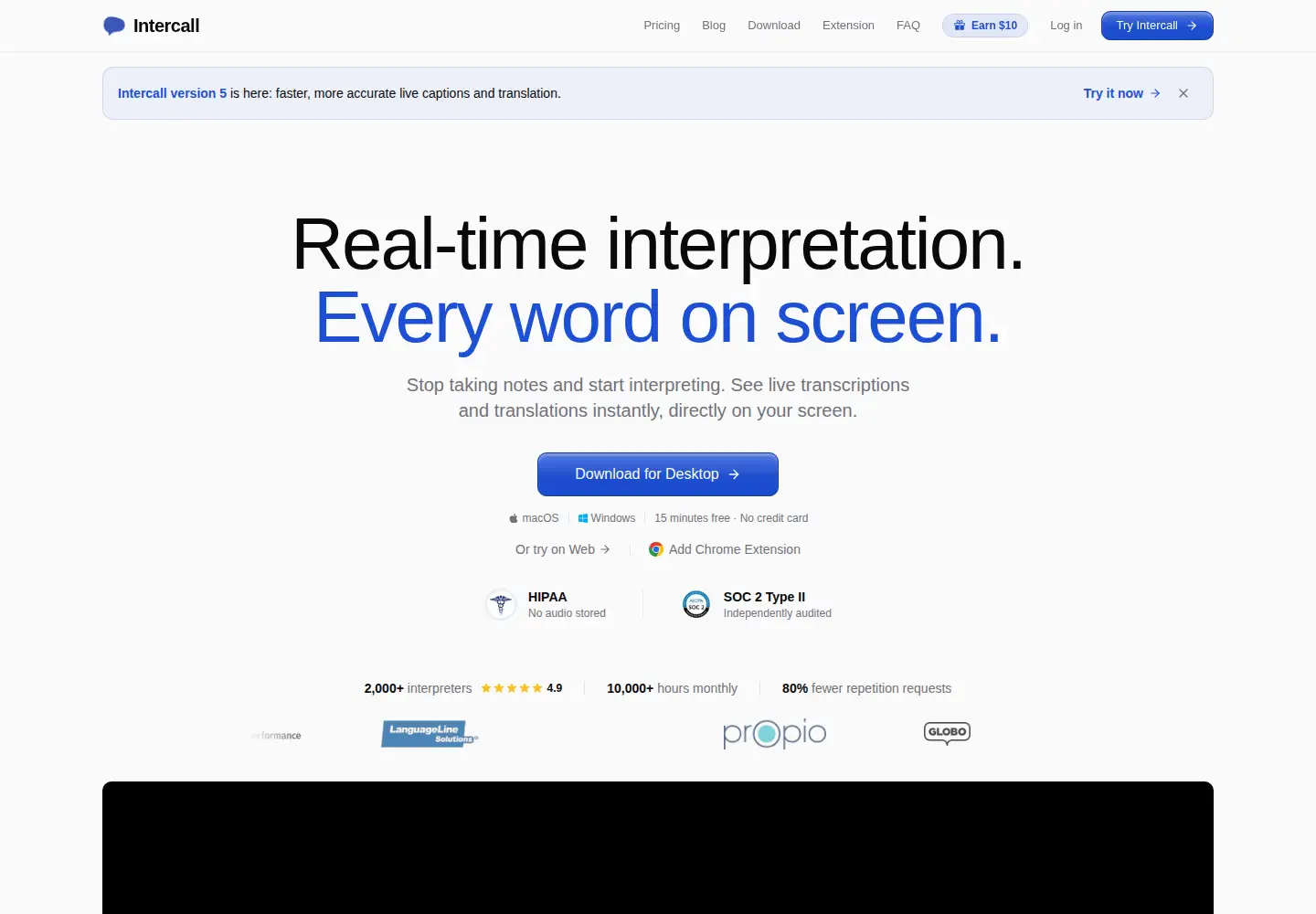 Screenshot of intercall.app