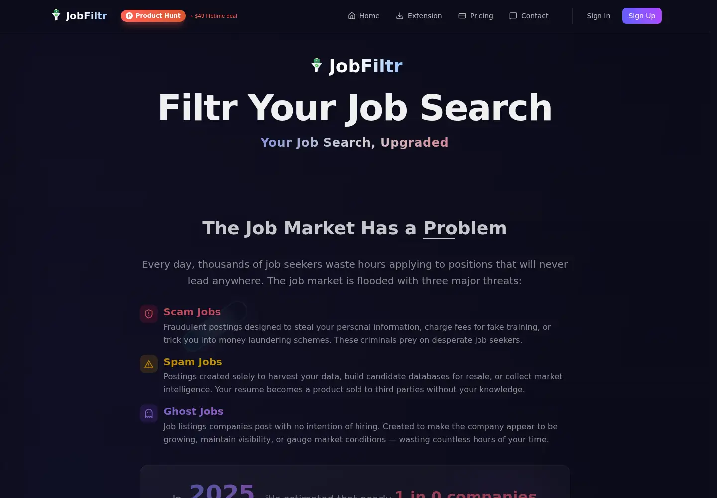 Captured homepage of jobfiltr.app in the current scan