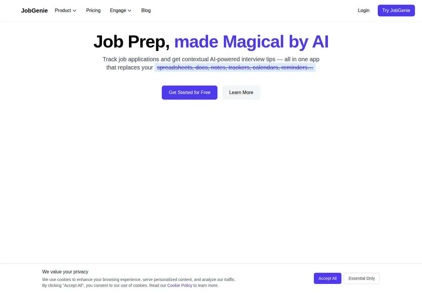 Screenshot of jobgenie.app