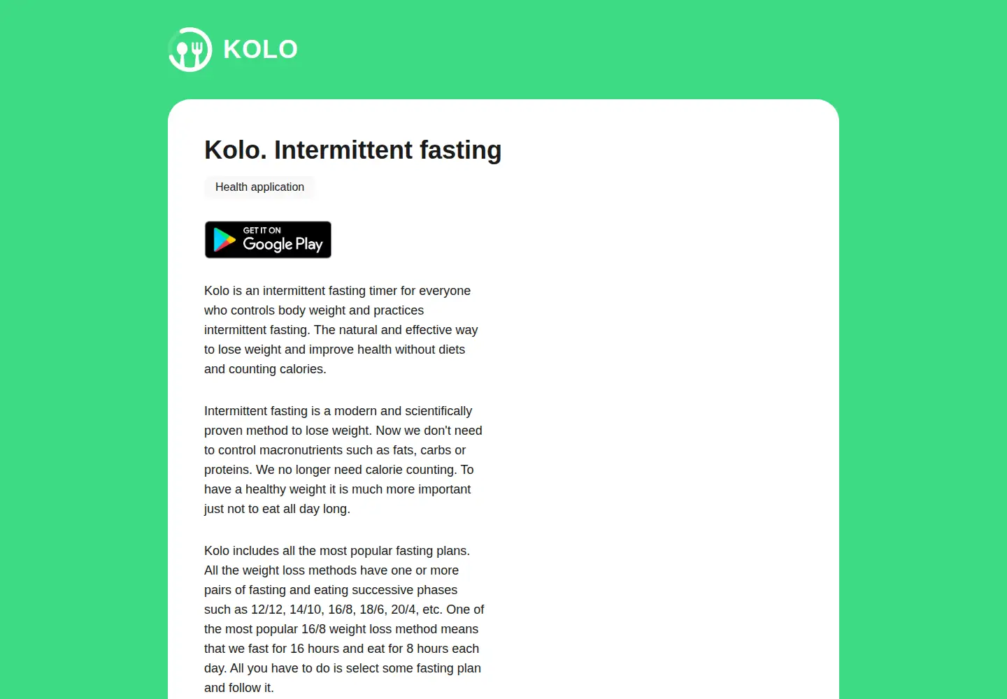 Screenshot of kolofasting.app