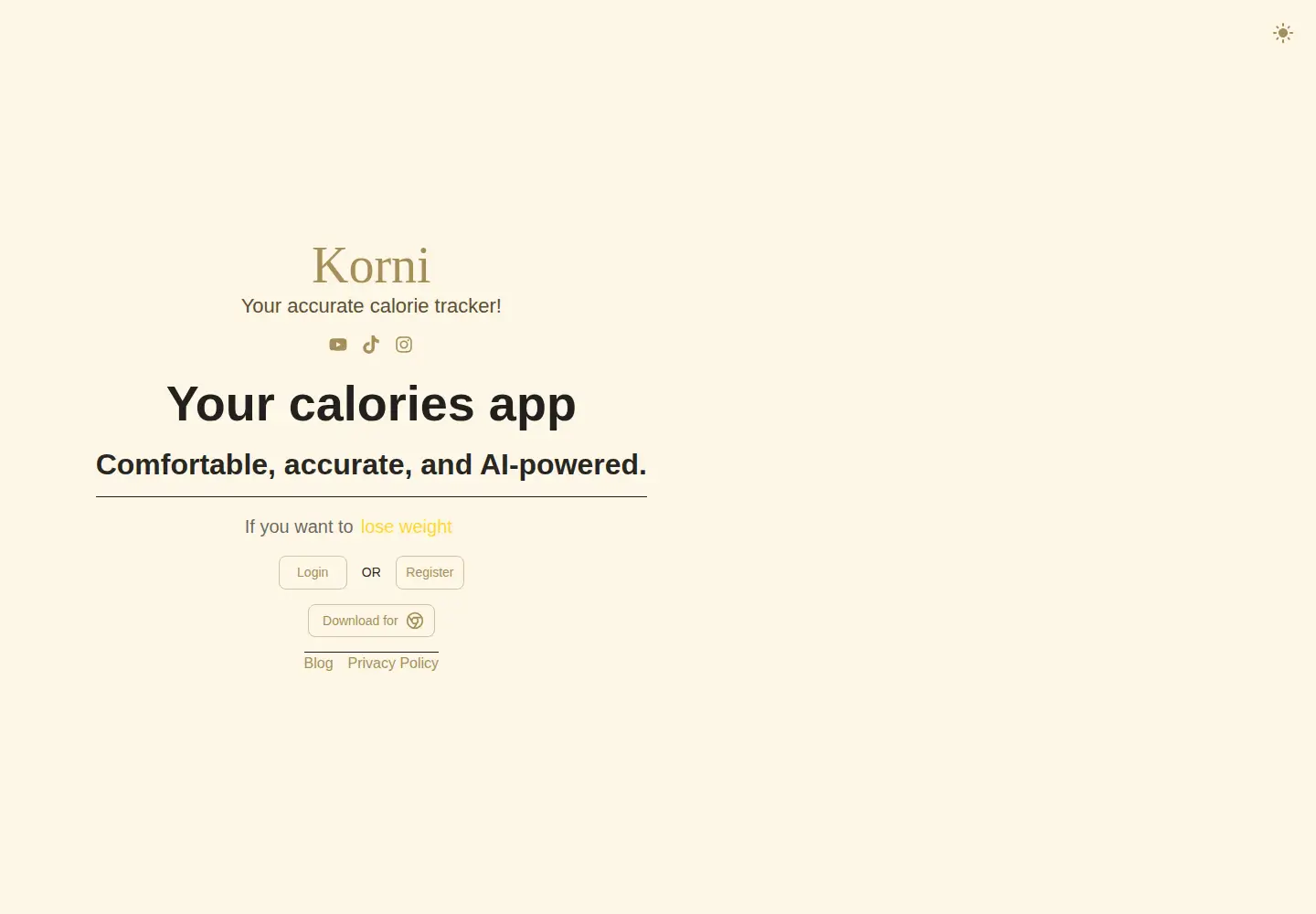 Captured homepage of korni.app in the current scan