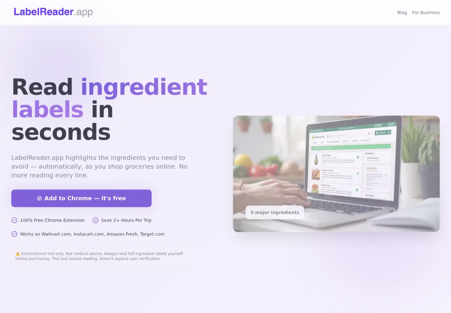 Captured homepage of labelreader.app in the current scan