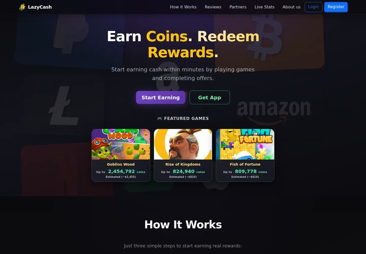 Captured homepage of lazycash.app in the current scan