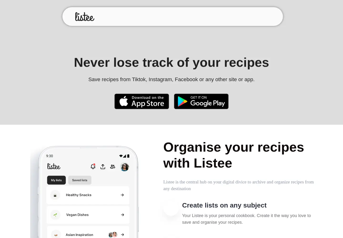 Screenshot of listee.app