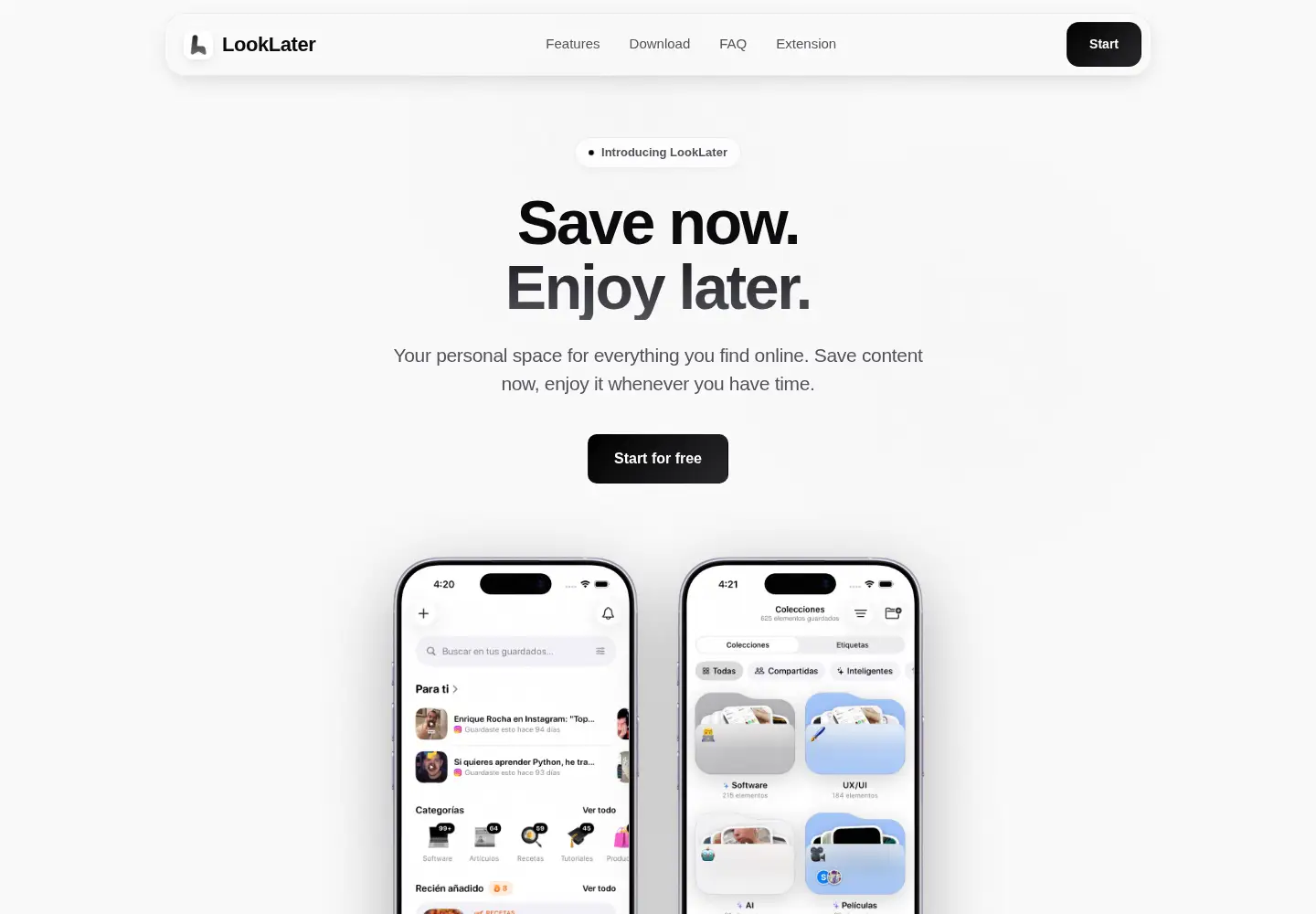 Captured homepage of looklater.app in the current scan
