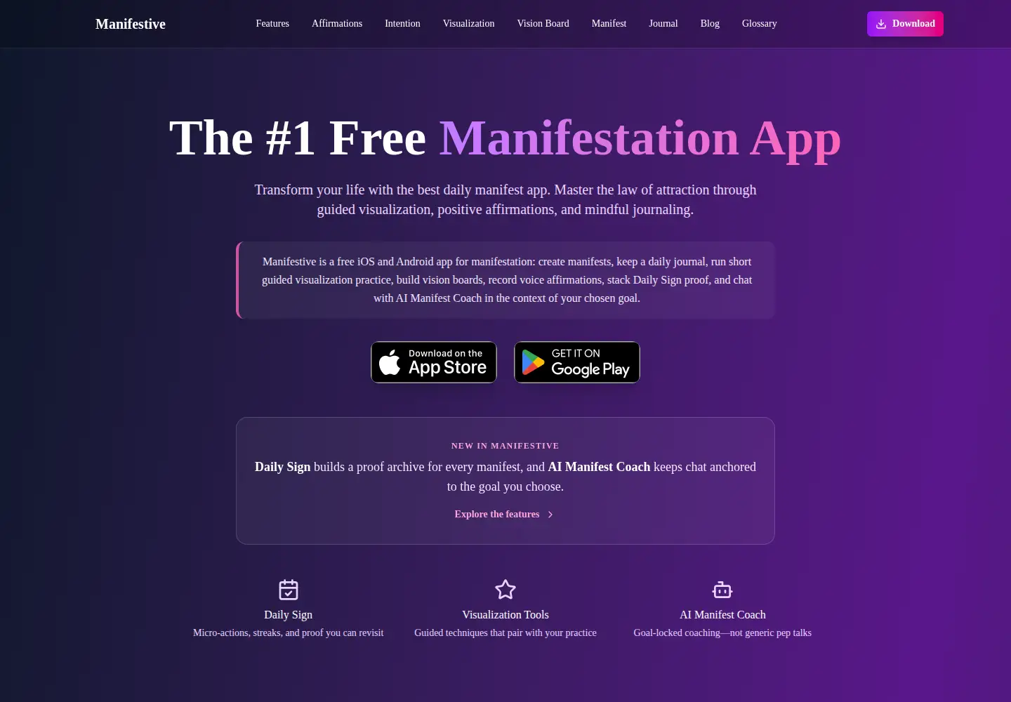Captured homepage of manifestive.app in the current scan