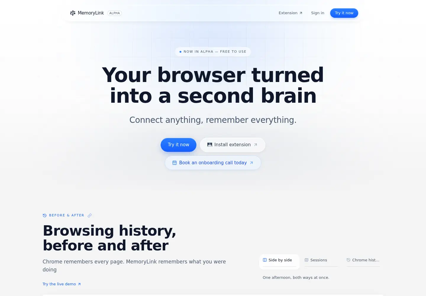 Screenshot of memorylink.app