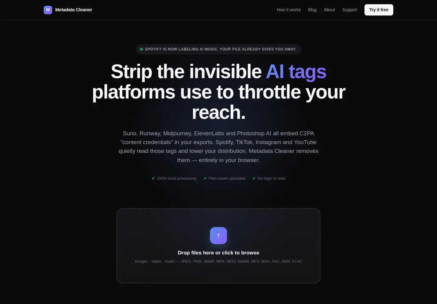 Screenshot of metadatacleaner.app