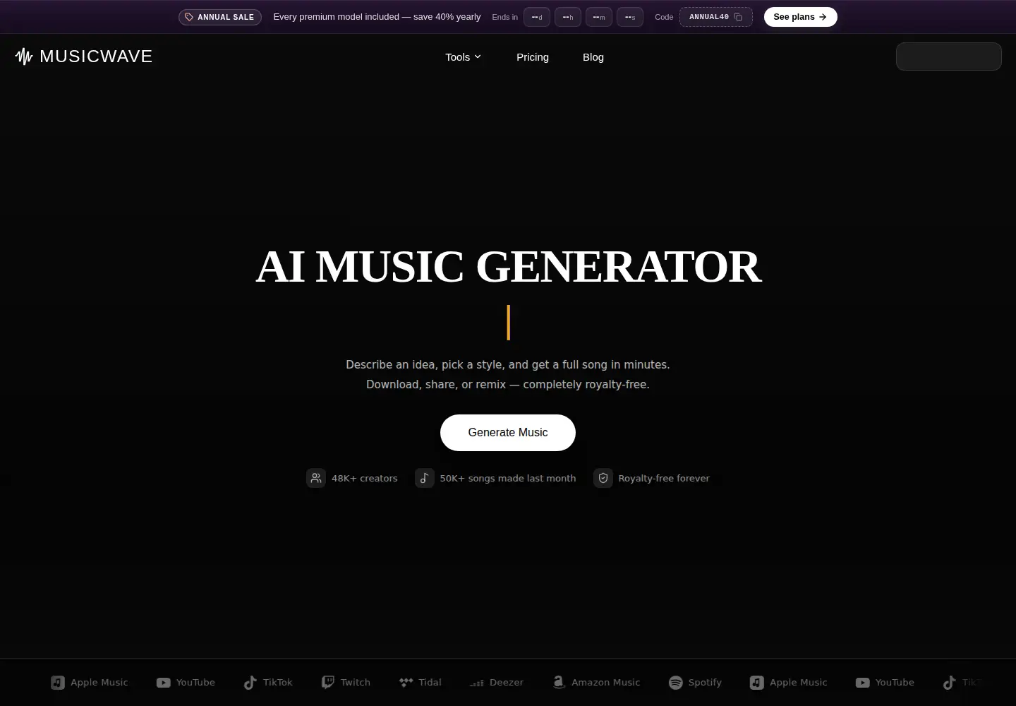 Screenshot of musicgen.app