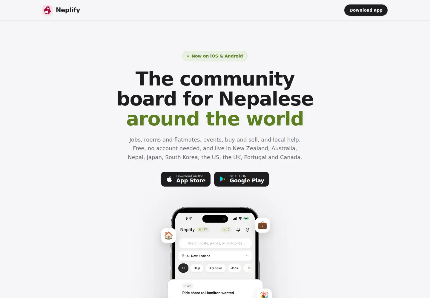 Captured homepage of neplify.app in the current scan