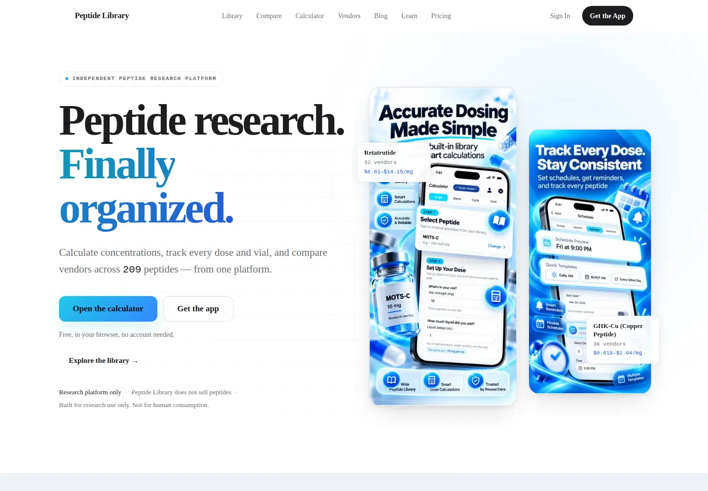 Captured homepage of peptidelibrary.app in the current scan