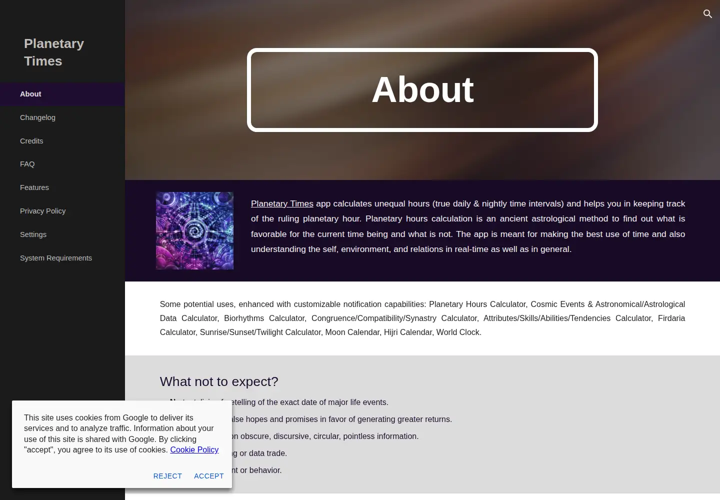 Screenshot of planetarytimes.app