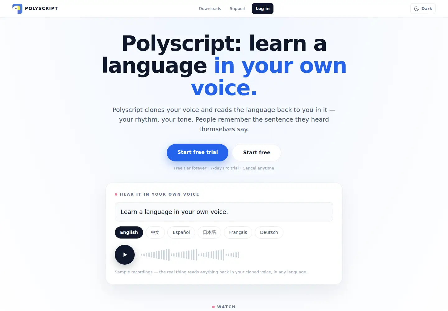 Captured homepage of polyscript.app in the current scan