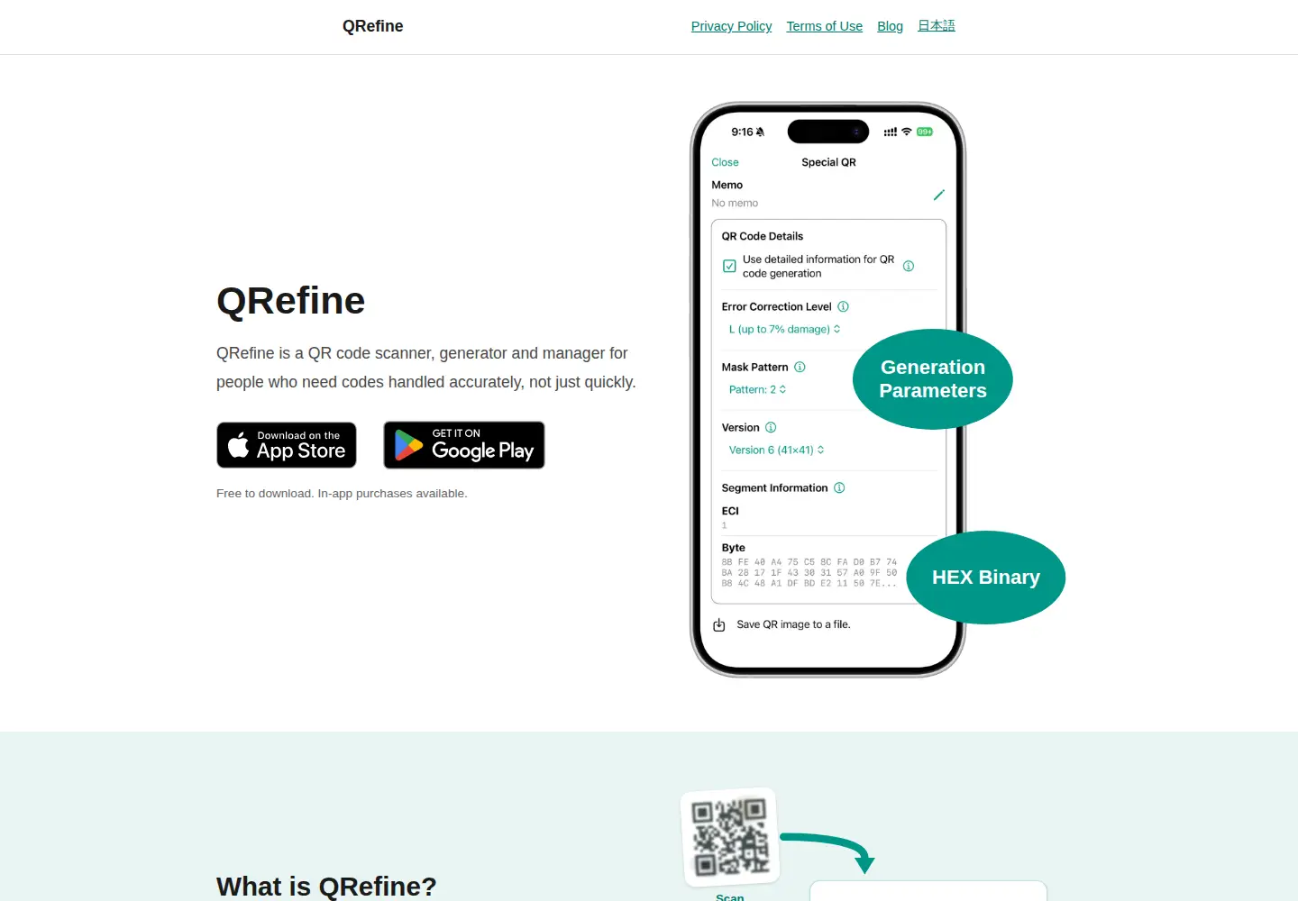Captured homepage of qrefine.app in the current scan