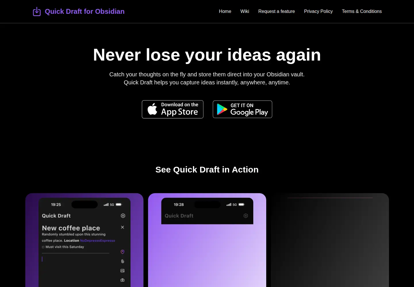 Captured homepage of quickdraftcapture.app in the current scan